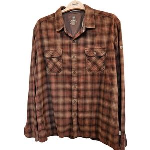 KÜHL Mens Dillingr Flannel Shirt XL Brown Plaid Hiking Outdoors Camping Kuhl